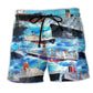 Cargo Ship Sailing Blue Sea – Beach Short