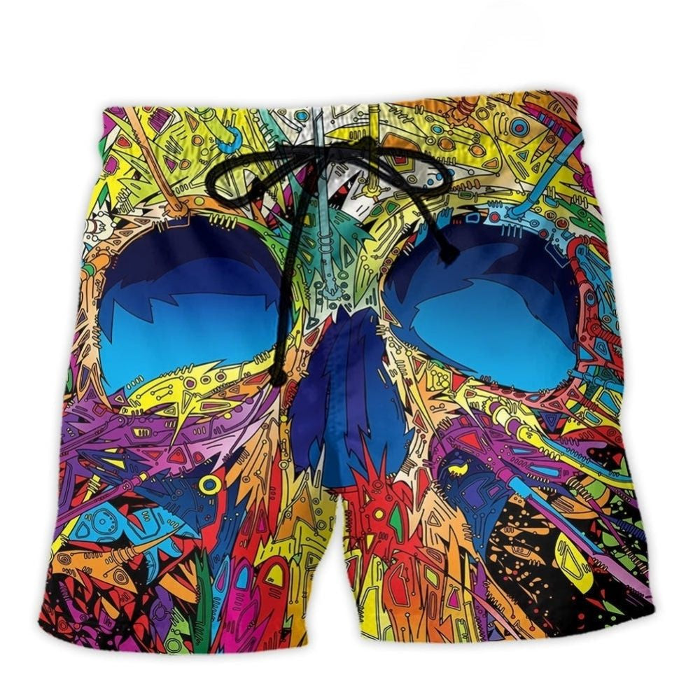 Colorful Skull Summer Vibe Art – Beach Short