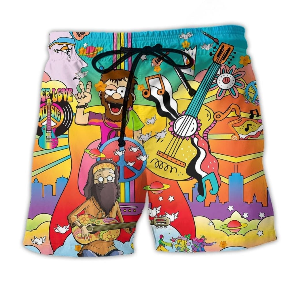 Hippie Peace Music Life Funny Man - Beach Short