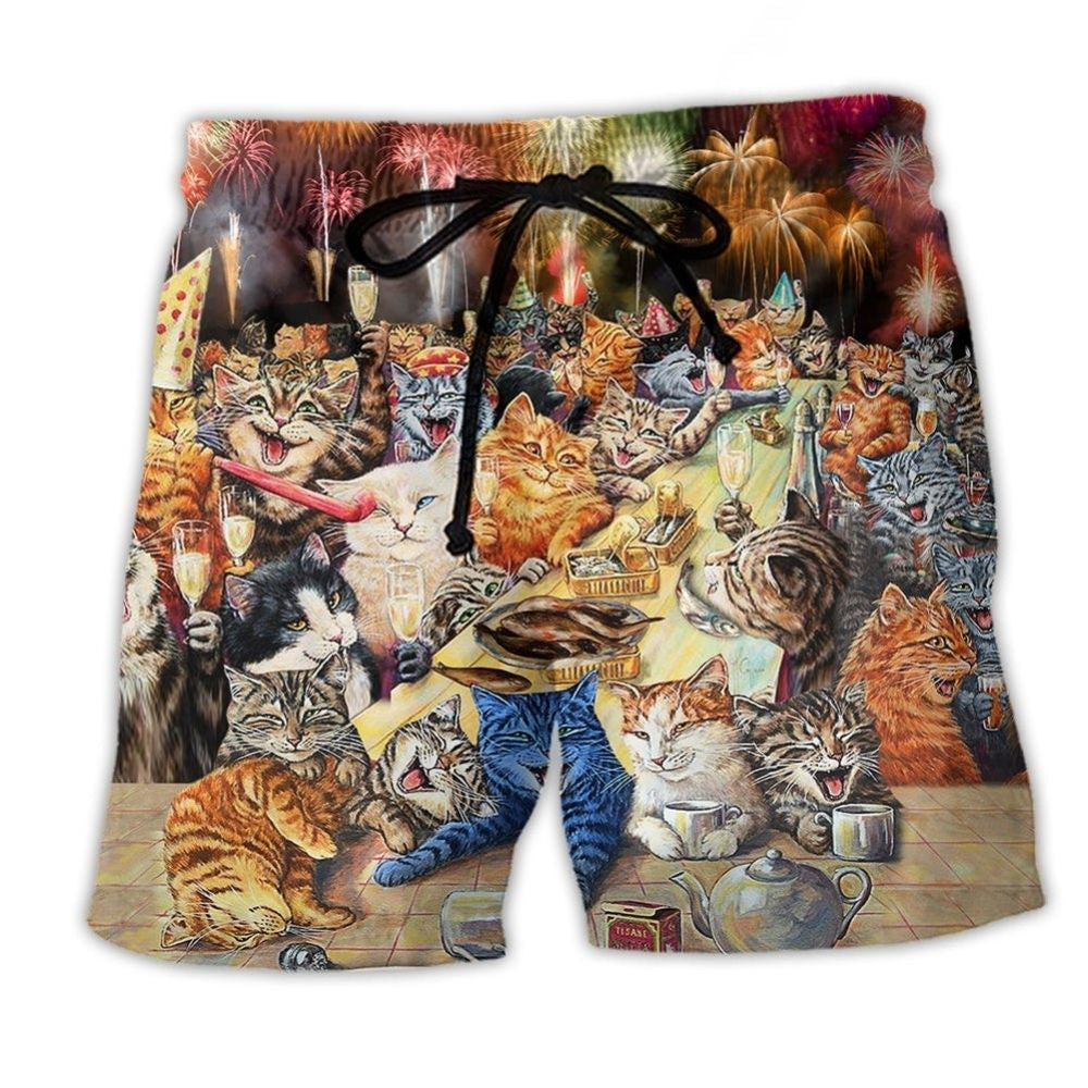 Cat New Year Fireworks – Beach Short