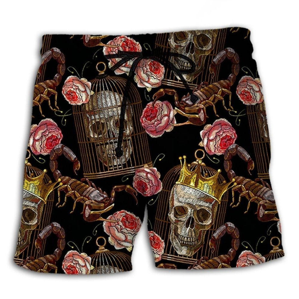 Skull Scorpion Rose Dark Art - Beach Short