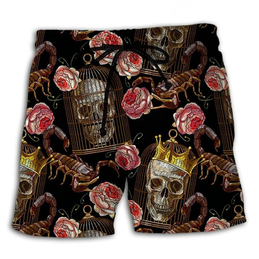 Skull Scorpion Rose Dark Art - Beach Short