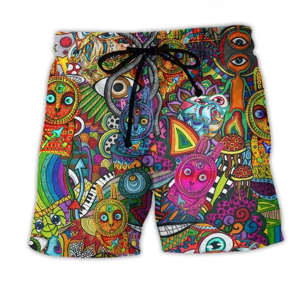 Hippie Mushroom Peaceful Pattern - Beach Short
