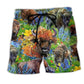 Buffalo Floral Field Animal Art - Beach Short