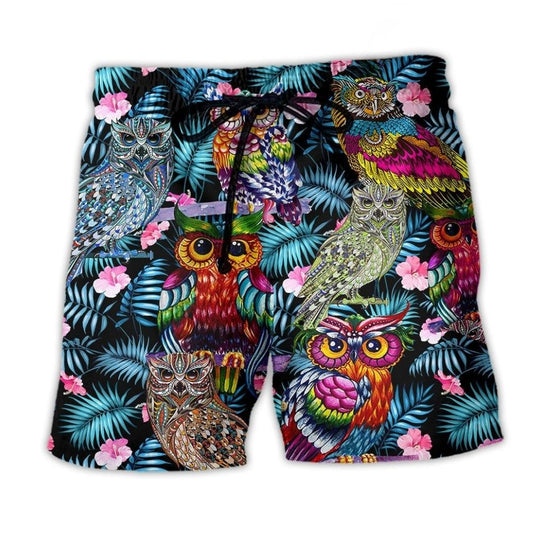 Owl Flowers Colorful Art – Beach Short