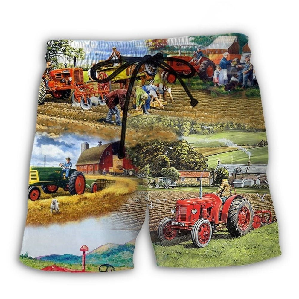 Farm Tractor Painting Rustic Art – Beach Short