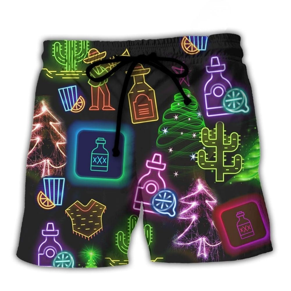 Wine Tequila Christmas Neon Art Drinking - Beach Short