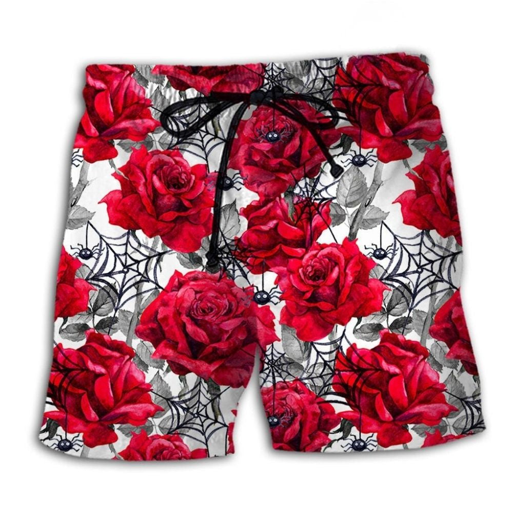 Spider And Red Rose Gothic Art - Beach Short