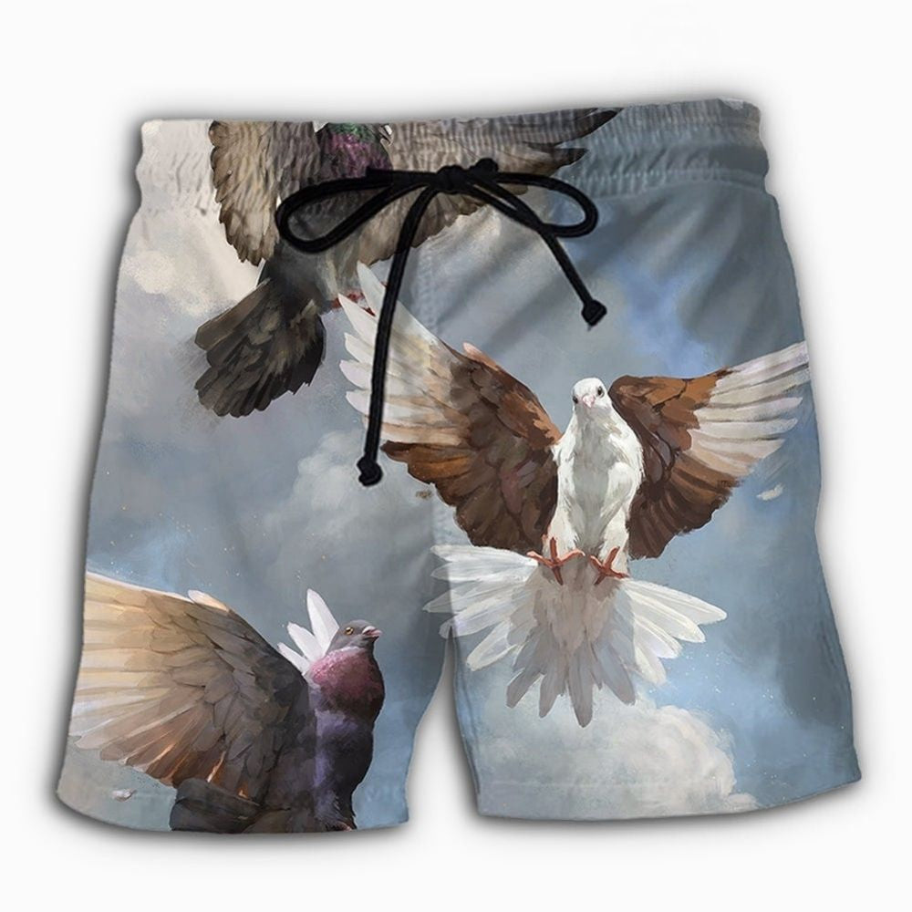 Flying Dove Peaceful Sky Art - Beach Short