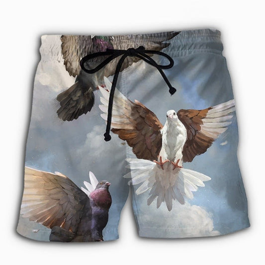 Flying Dove Peaceful Sky Art - Beach Short