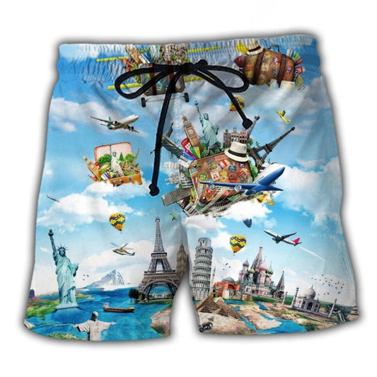 Airplane Travel World Art - Beach Short