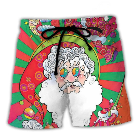 Christmas Santa Psychedelic Color Art – Beach Short