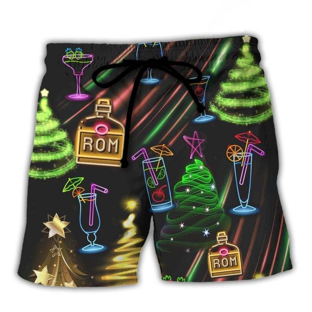 Wine Rum Christmas Neon Art Drinking - Beach Short