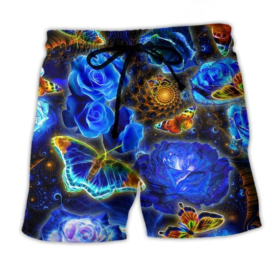 Glowing Blue Rose Butterfly – Beach Short