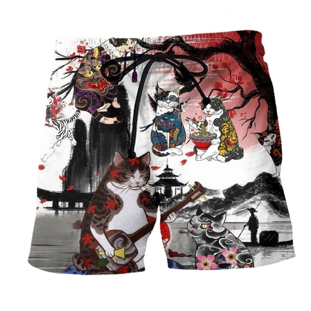 Cat Japanese Art Inspired Design – Beach Short