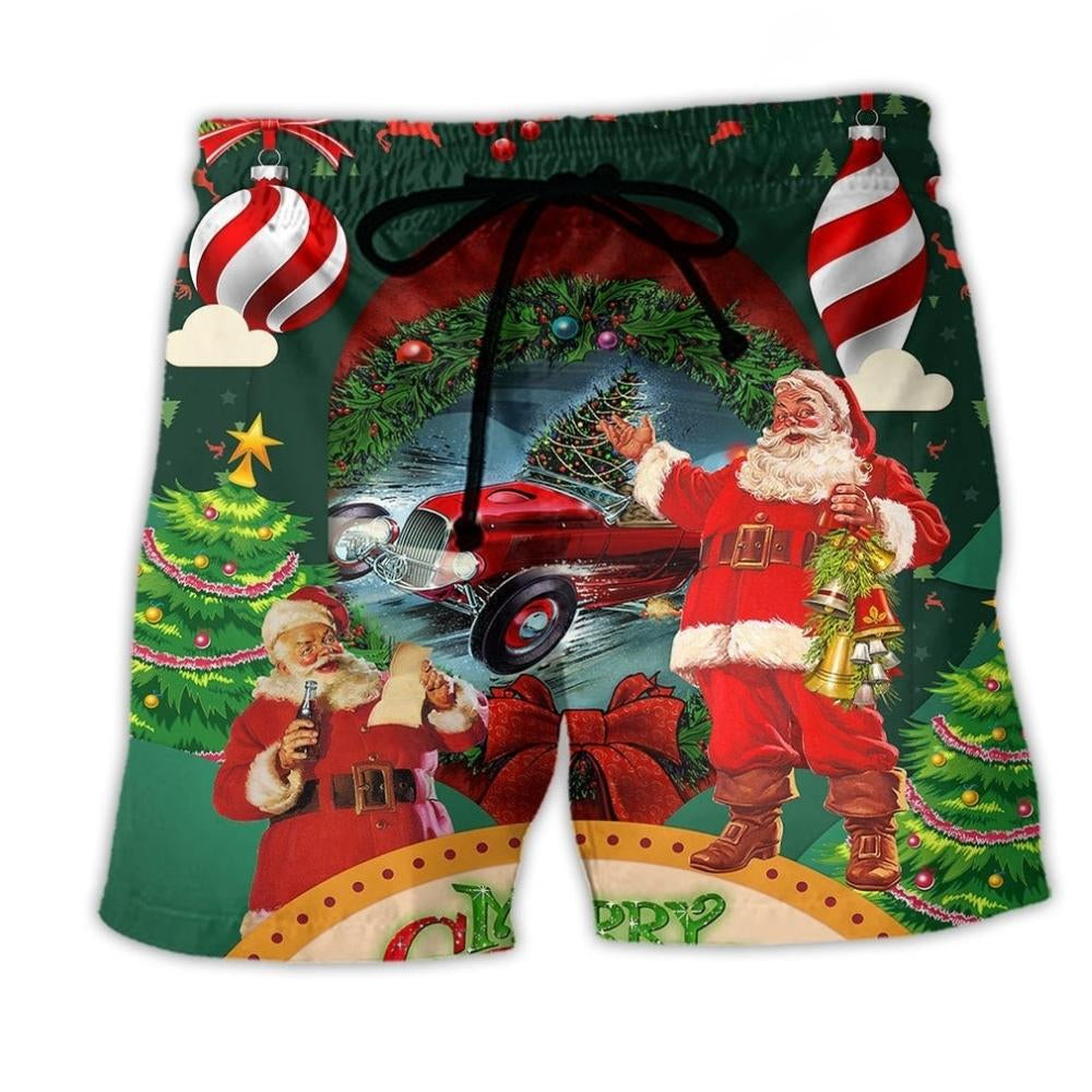 Hot Rod Merry Christmas With Fun - Beach Short