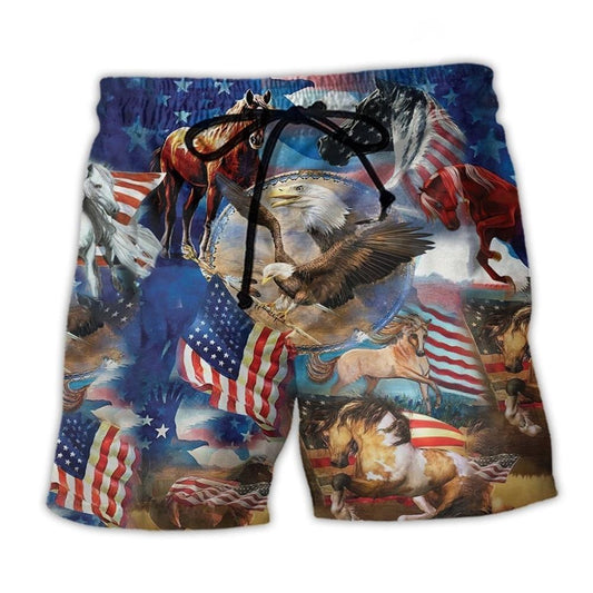 Horse America Patriotic Flag - Beach Short