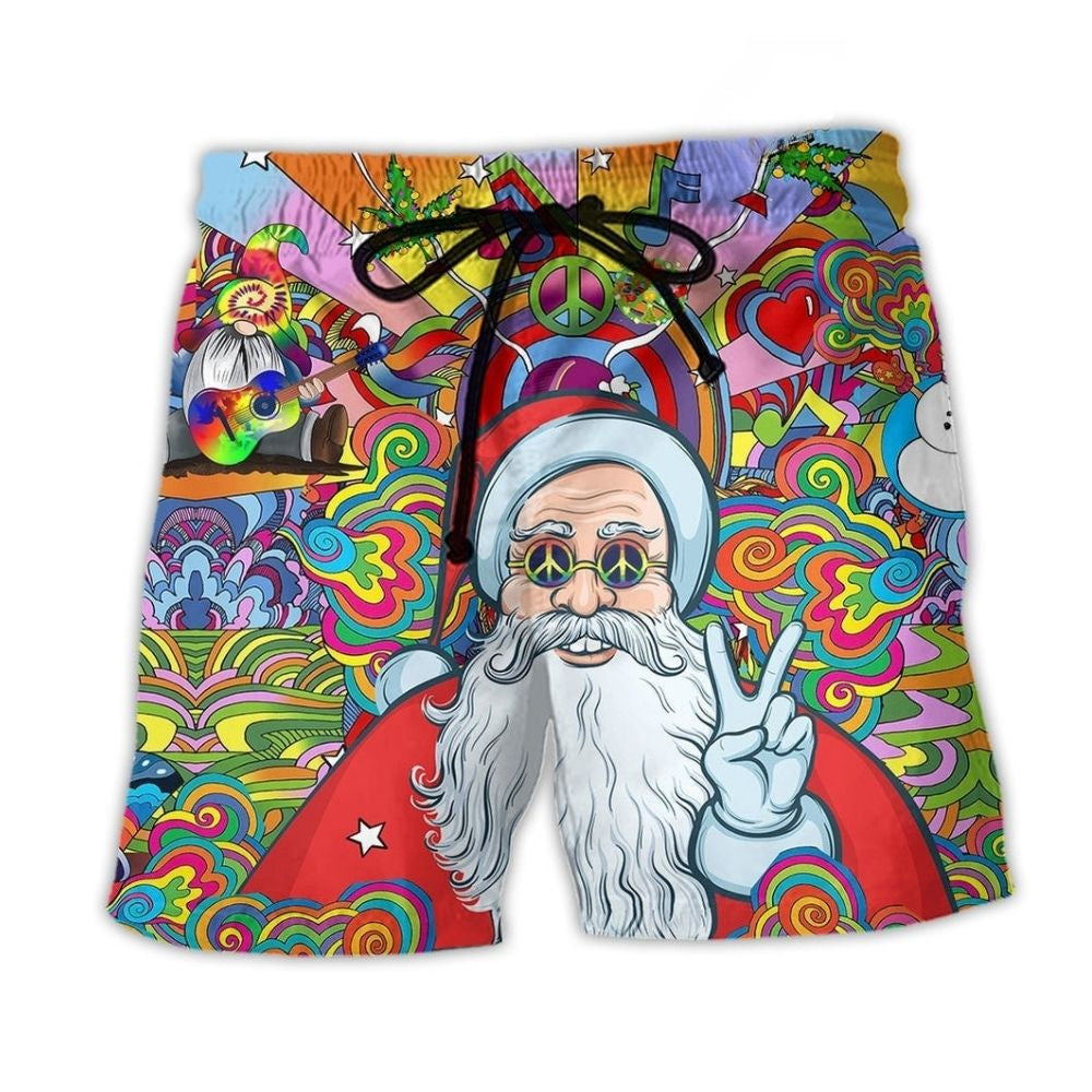 Hippie Funny Santa Colorful Music - Beach Short