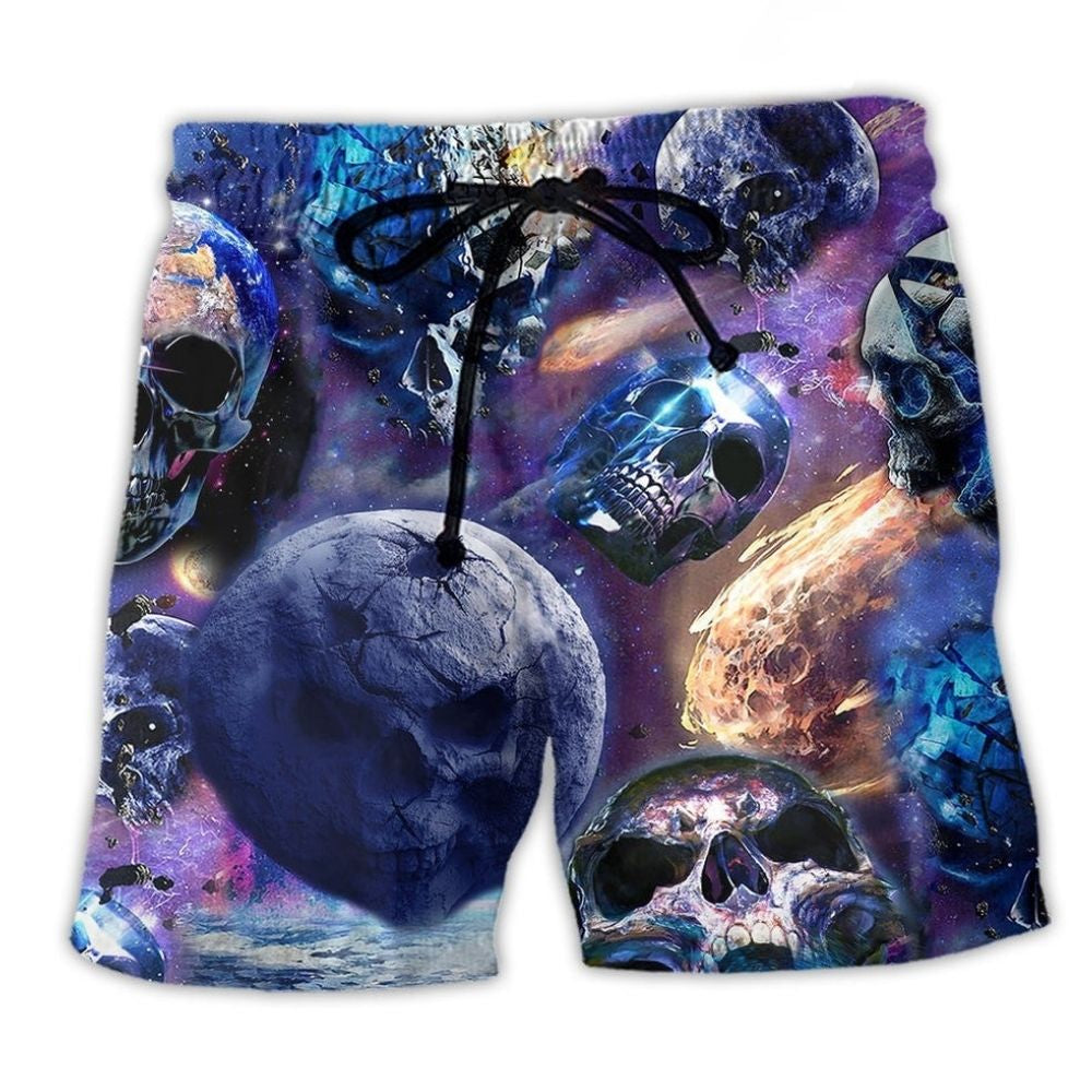 Skull Galaxy Purple Planet - Beach Short