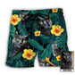 Black Cat Tropical Green Custom Photo – Beach Short