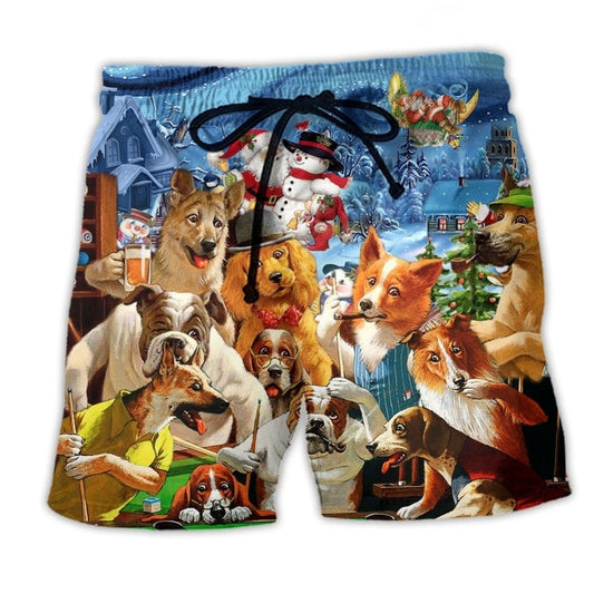 Vintage Dogs Playing Pool Billiard – Beach Short