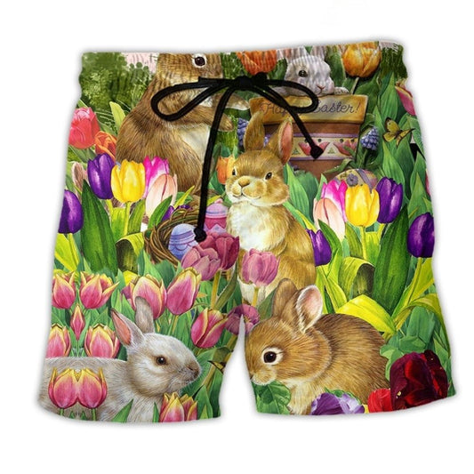 Easter Rabbit Tulip Garden Dream Art – Beach Short