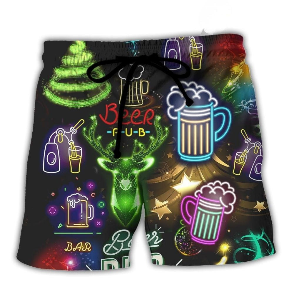 Beer Christmas Neon Art Drinking - Beach Short