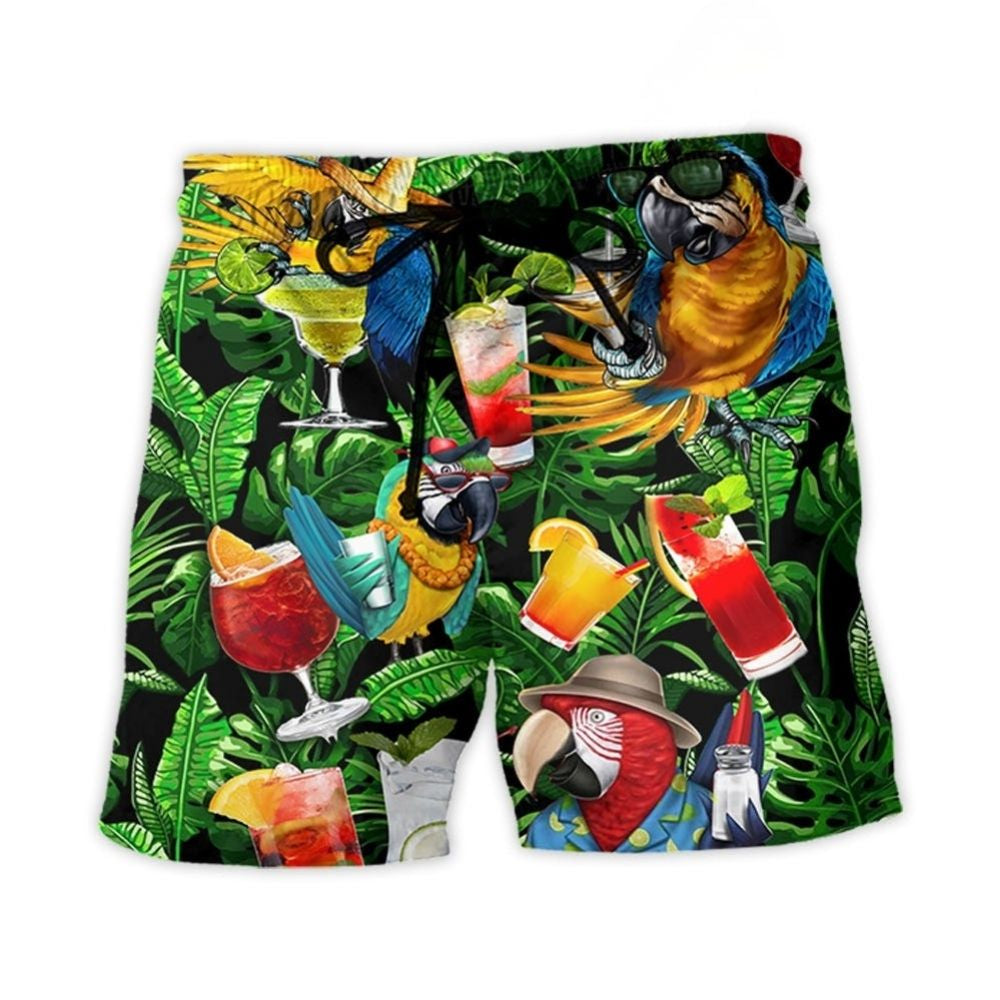 Funny Parrot Cocktail Party Art – Beach Short