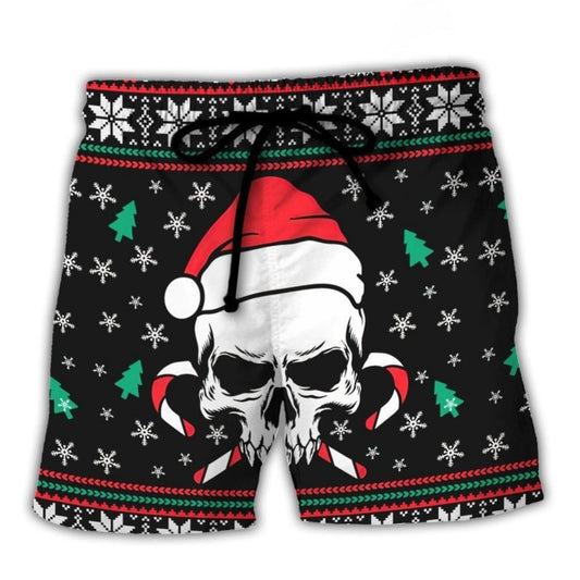 Christmas Skull Santa Hat Candy Art – Beach Short