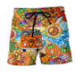 Hippie Colorful Pumpkin Life Art - Beach Short