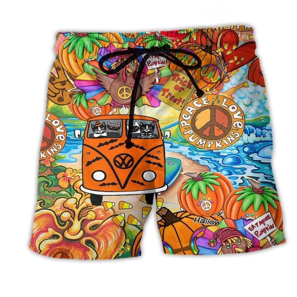 Hippie Colorful Pumpkin Life Art - Beach Short