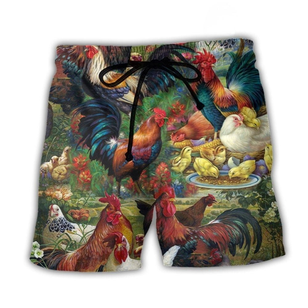 Retro Chicken Lover Vintage Background – Beach Short
