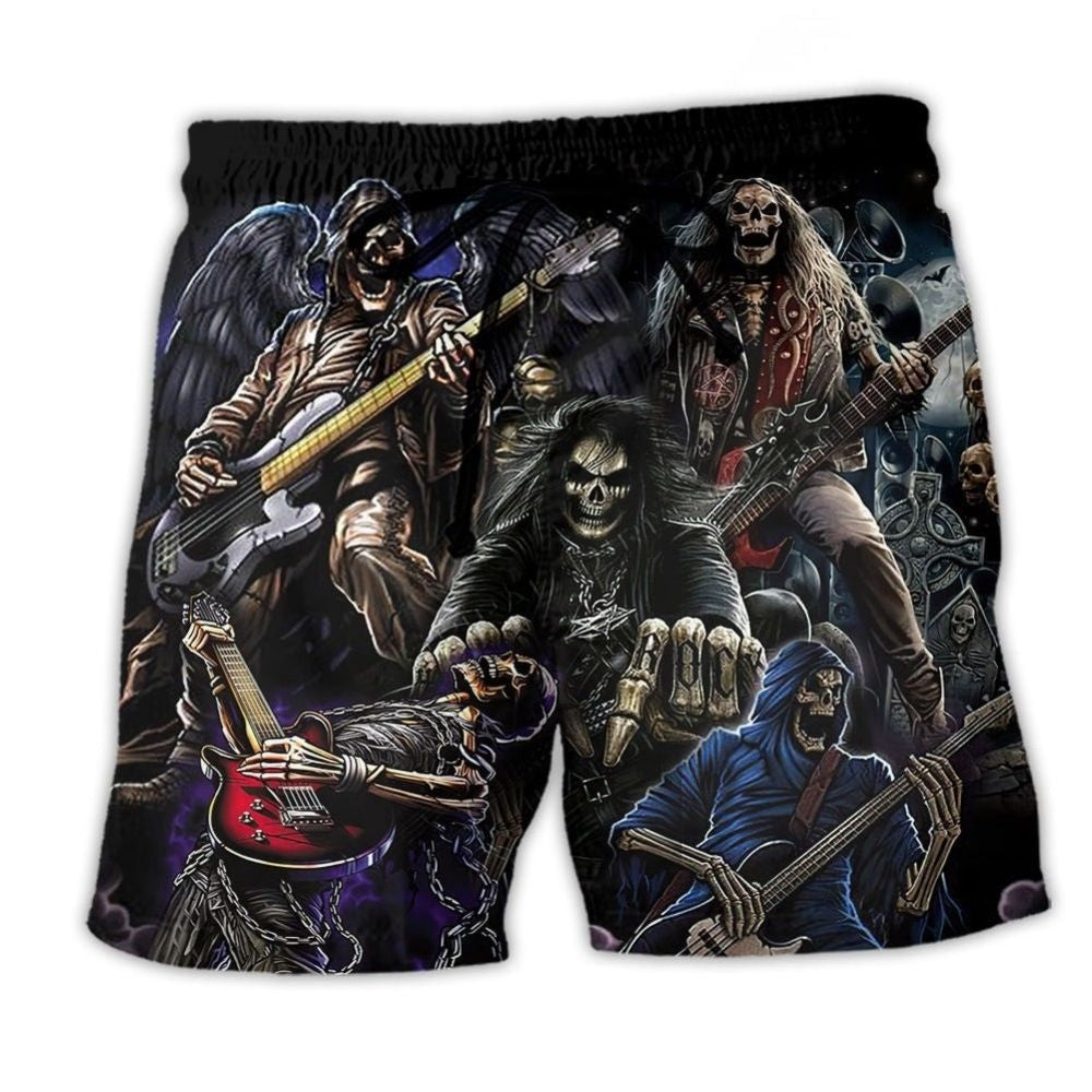 Skull Guitar Dark Rock Art – Beach Short