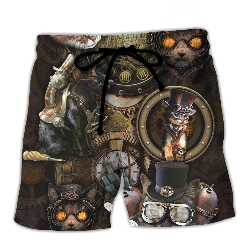 Steampunk Cat Magic Fantasy Art – Beach Short