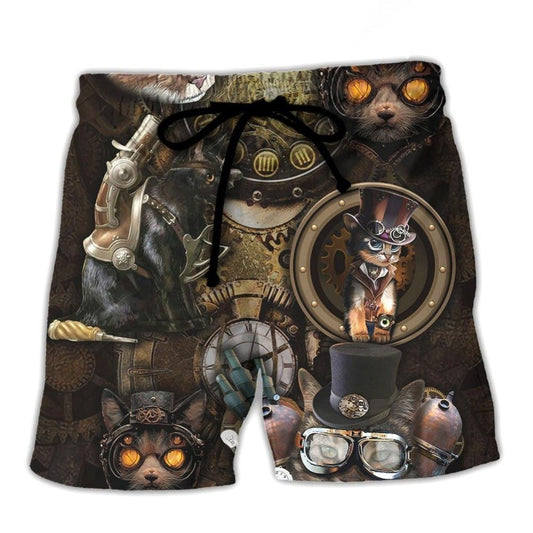 Steampunk Cat Magic Fantasy Art – Beach Short