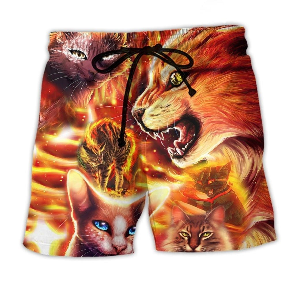 Fire Playing Cat Fantasy Art – Beach Short