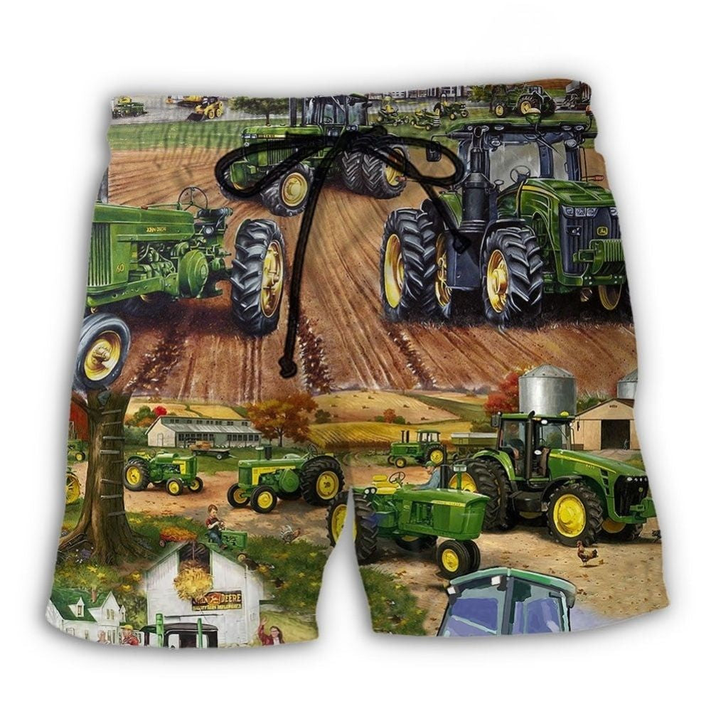 Green Tractor Farm Work Art – Beach Short