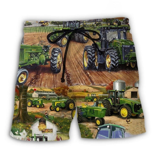 Green Tractor Farm Work Art – Beach Short