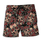 Red Floral Sugar Skull – Beach Short