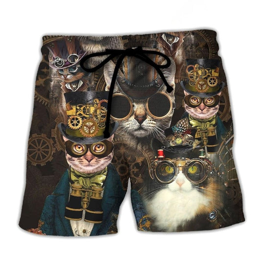 Steampunk Cat Machine Fantasy Art – Beach Short