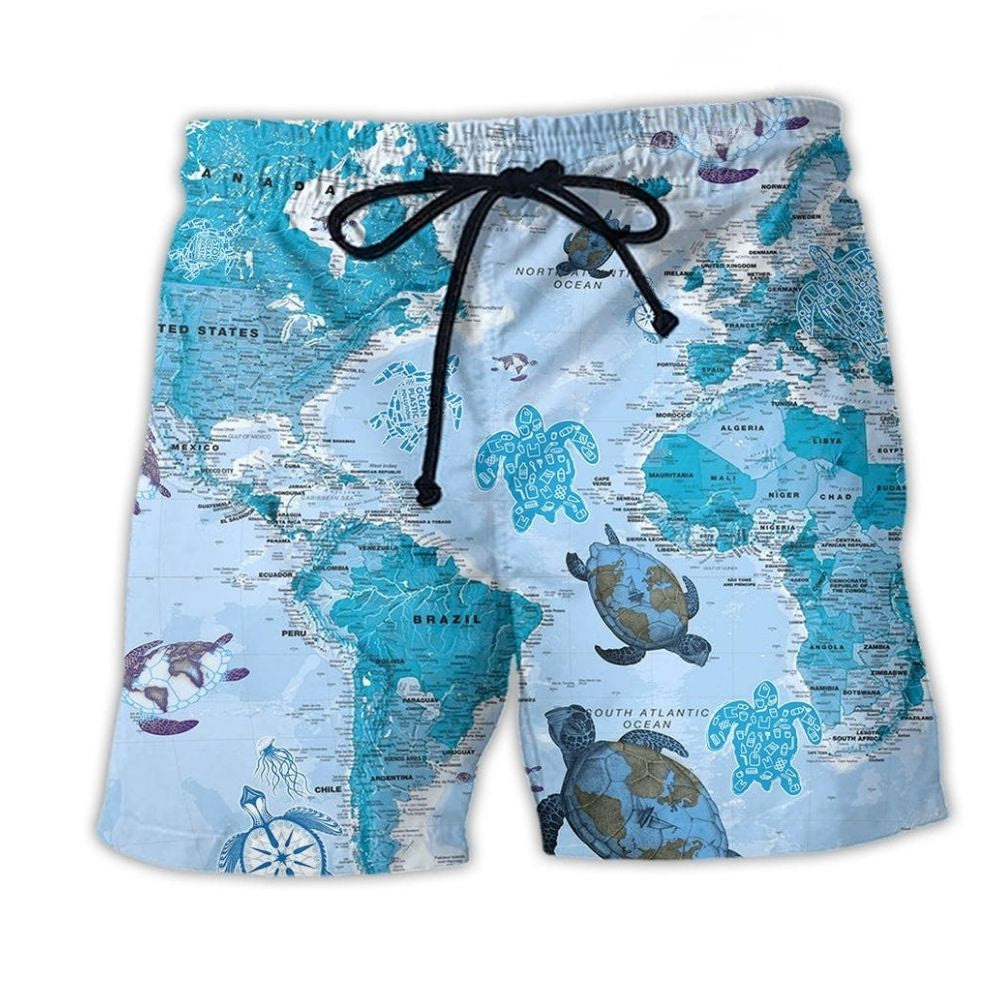 Turtle Awesome World Map Art – Beach Short