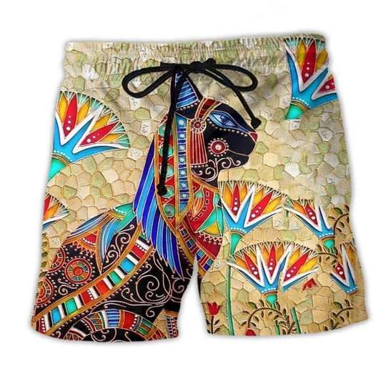 Hippie Egypt Cat Art Style - Beach Short