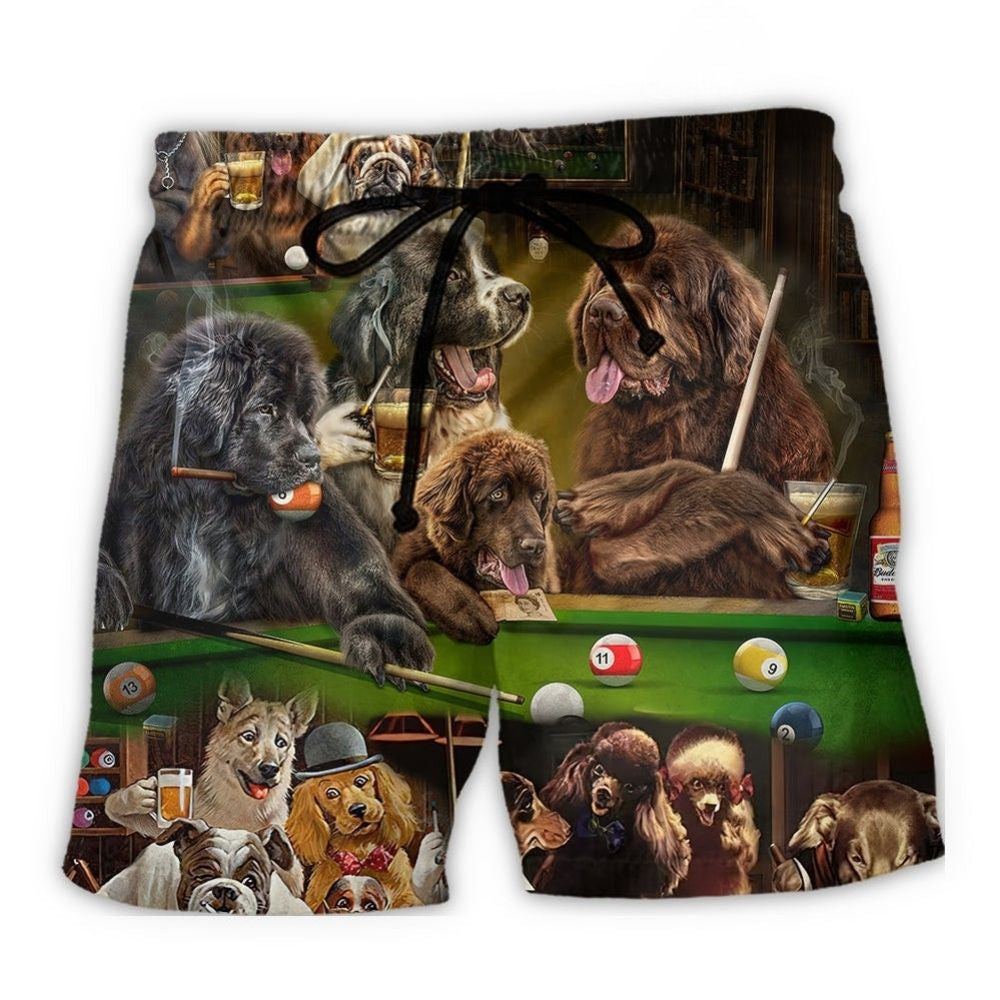 Dogs Playing Billiards Funny Art – Beach Short