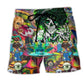 Hippie Skull Peace Life Color Art - Beach Short