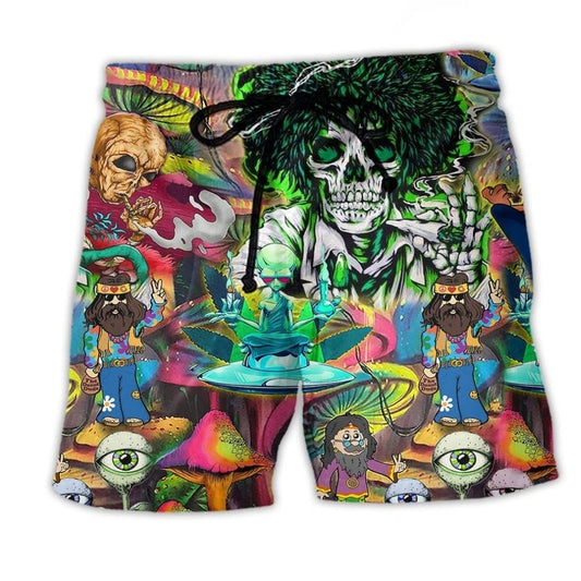 Hippie Skull Peace Life Color Art - Beach Short