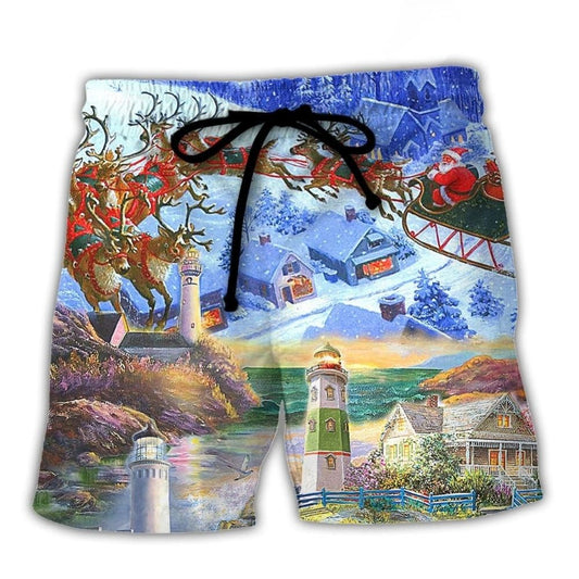 Christmas Lighthouse Santa Inspire Art – Beach Short