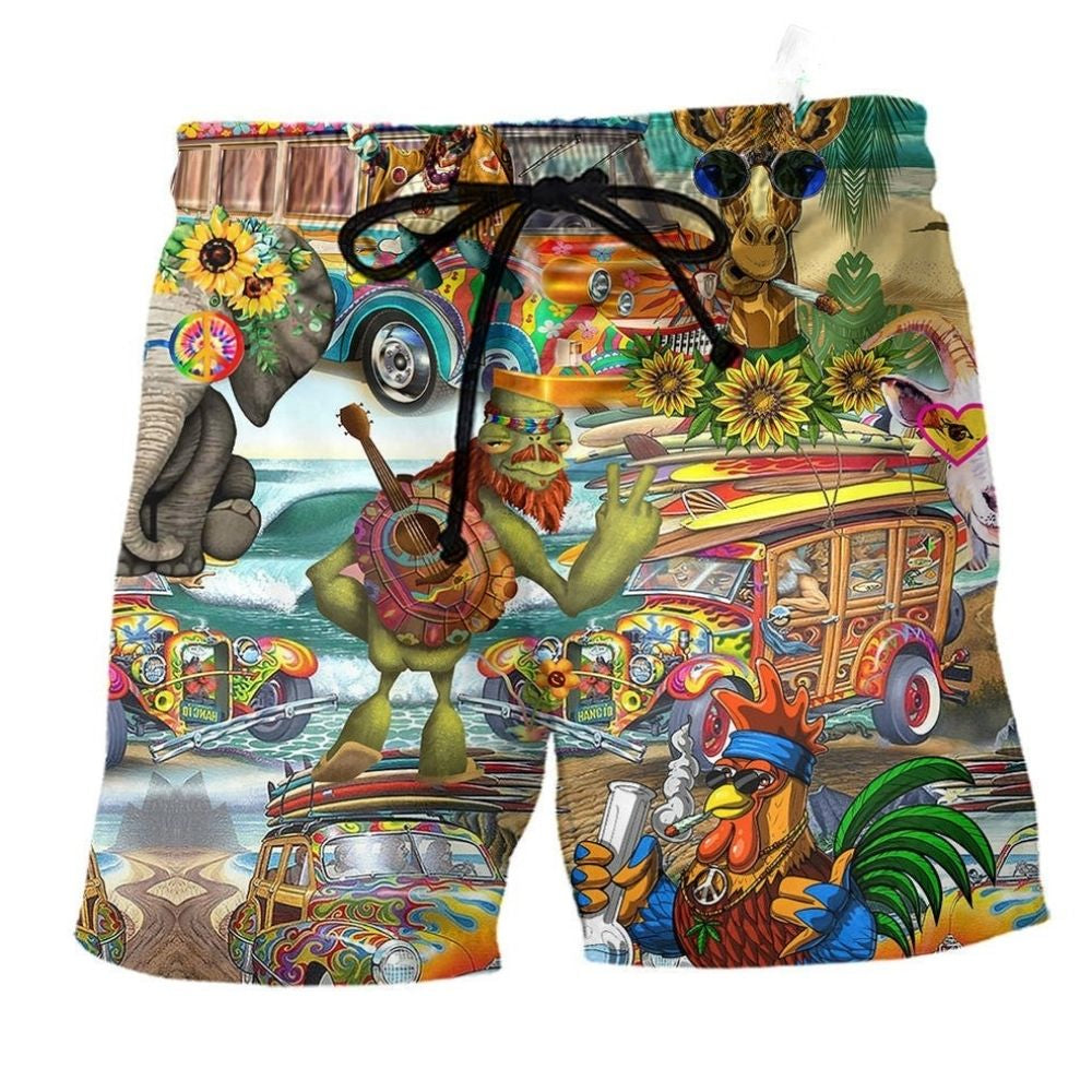 Hippie Floral Animals Happy Together - Beach Short