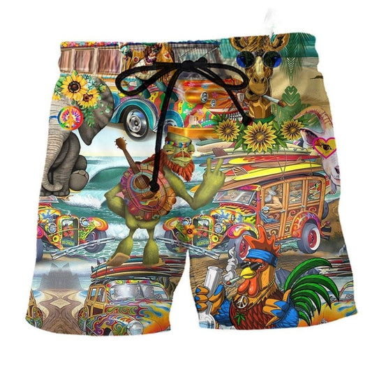 Hippie Floral Animals Happy Together - Beach Short