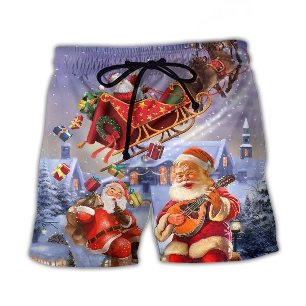 Christmas Santa Funny Illustration Art – Beach Short