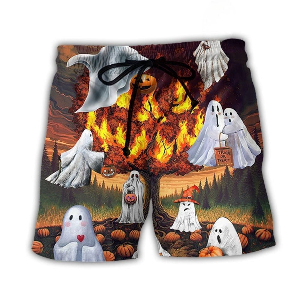 Halloween Burning Pumpkin Boo Art - Beach Short